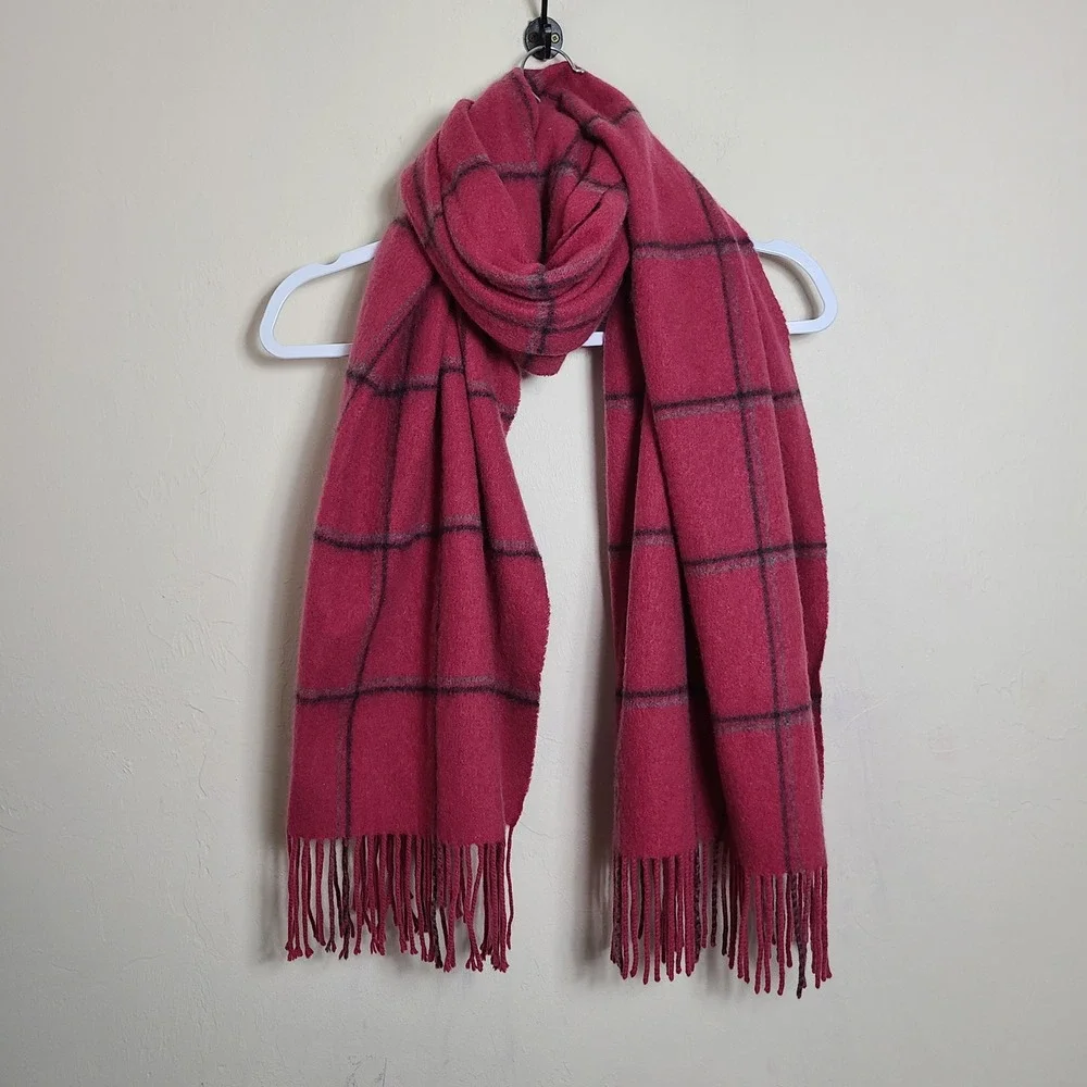 Dark Muave Pink Large Scarf Soft‎ Plaid Fringe Gray Winter Coquette Barbie